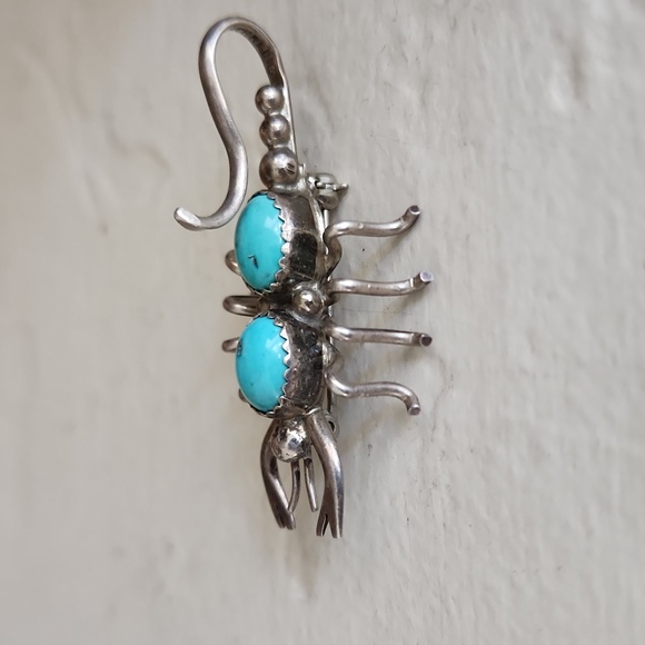Cool Vintage Native American Navajo Turquoise & Sterling Scorpion Pin/Pendant 🦂 - Picture 6 of 12